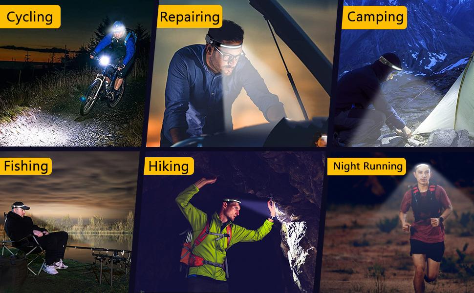 BIAT Headlamp Rechargeable 2PCS, 230° Wide Beam Head Lamp LED with Motion Sensor for Adults - Camping Accessories Gear, Waterproof Head Light Flashlight for Hiking, Running, Repairing, Fishing, Cycling