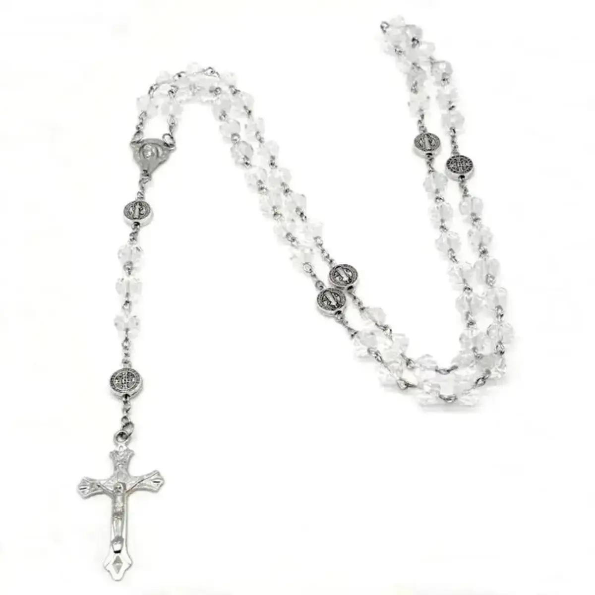Unisex Colorful Crystal Beaded Cross Necklace - Faith-Inspired Statement Piece, Lightweight Construction, Slips Easily Over the Head, Religious Crucifix Pendant Long Chain Jewelry, Catholic Lover Gift, Daily/Holiday Bag Charm Accessory, Necklaces, Casual,