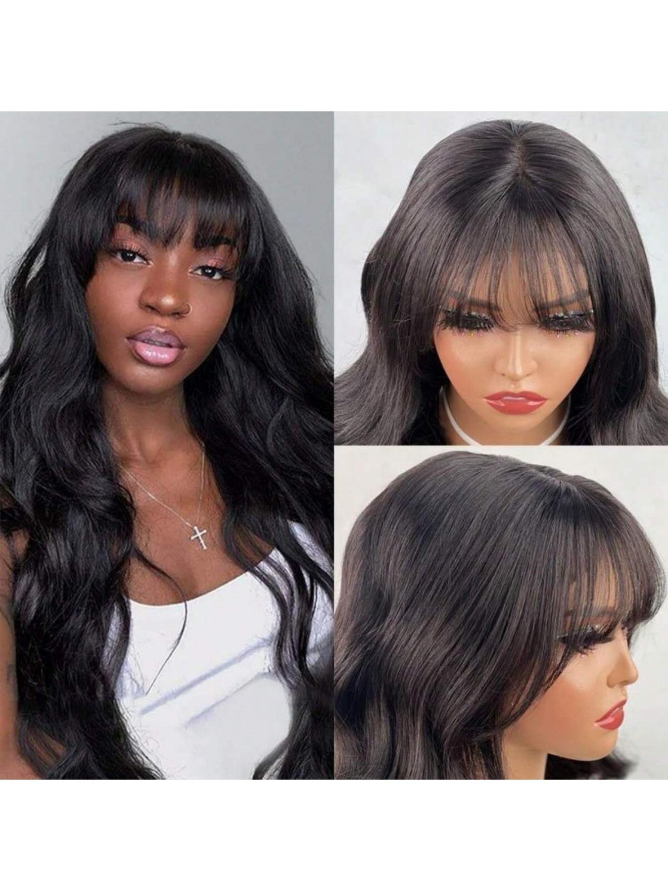 Body Wave Human Hair Wig With Bangs Brazilian Virgin Human  display picture 1