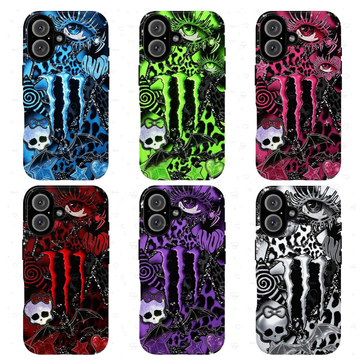 Viral Monster Neon Claw Scratch & Leopard Print Cellphone Case Shell - Gothic Scene-Core Aesthetic, Handheld Alternative Punk Protection for iPhone 17/16/15/14/13/12/11 Series & Samsung Devices