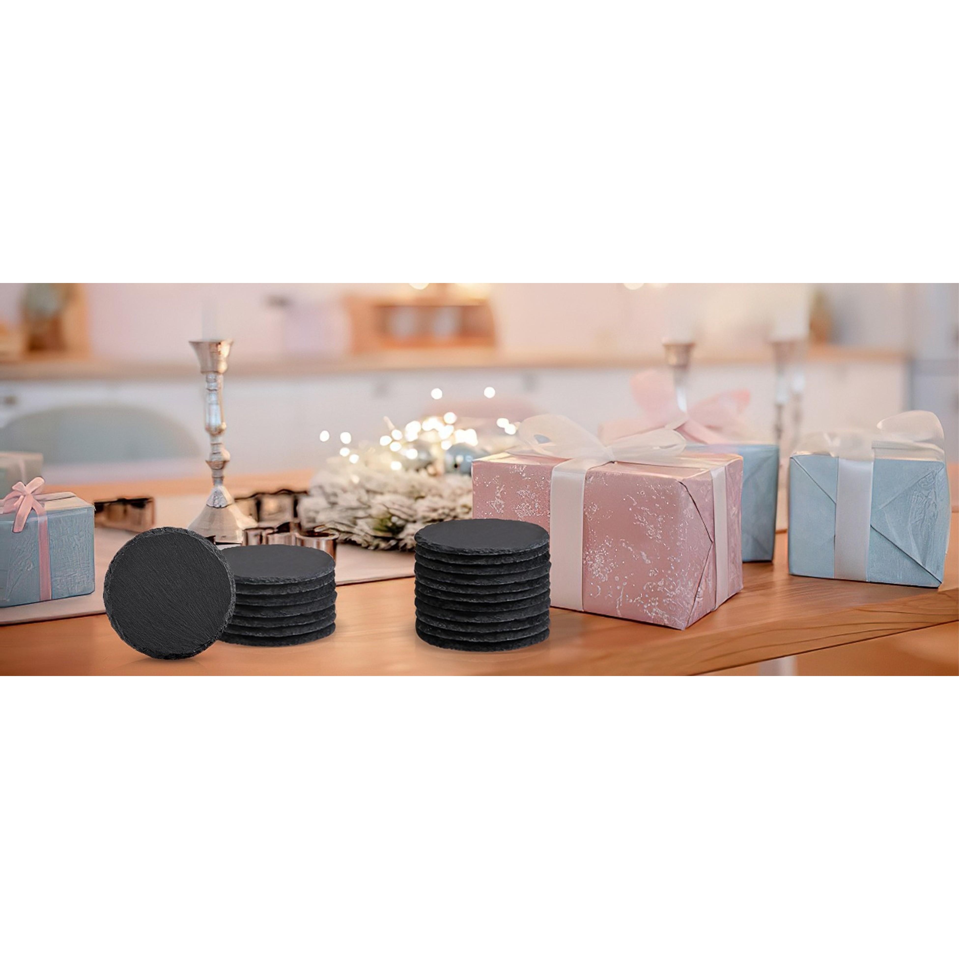 4 PCS Round Slate Drink Coasters Set, 4 Inch Laser Engraving Black Slate Stone Coasters with Anti-Scratch Bottom and Coaster Holder for Office Bar Kitchen Home Dinner Table Decor Supplies 4 PCS Round Slate Drink Coasters Set, 4 Inch Laser Engraving Black Slate Stone Coasters with Anti-Scratch Bottom and Coaster Holder for Office Bar Kitchen Home Dinner Table Decor Supplies