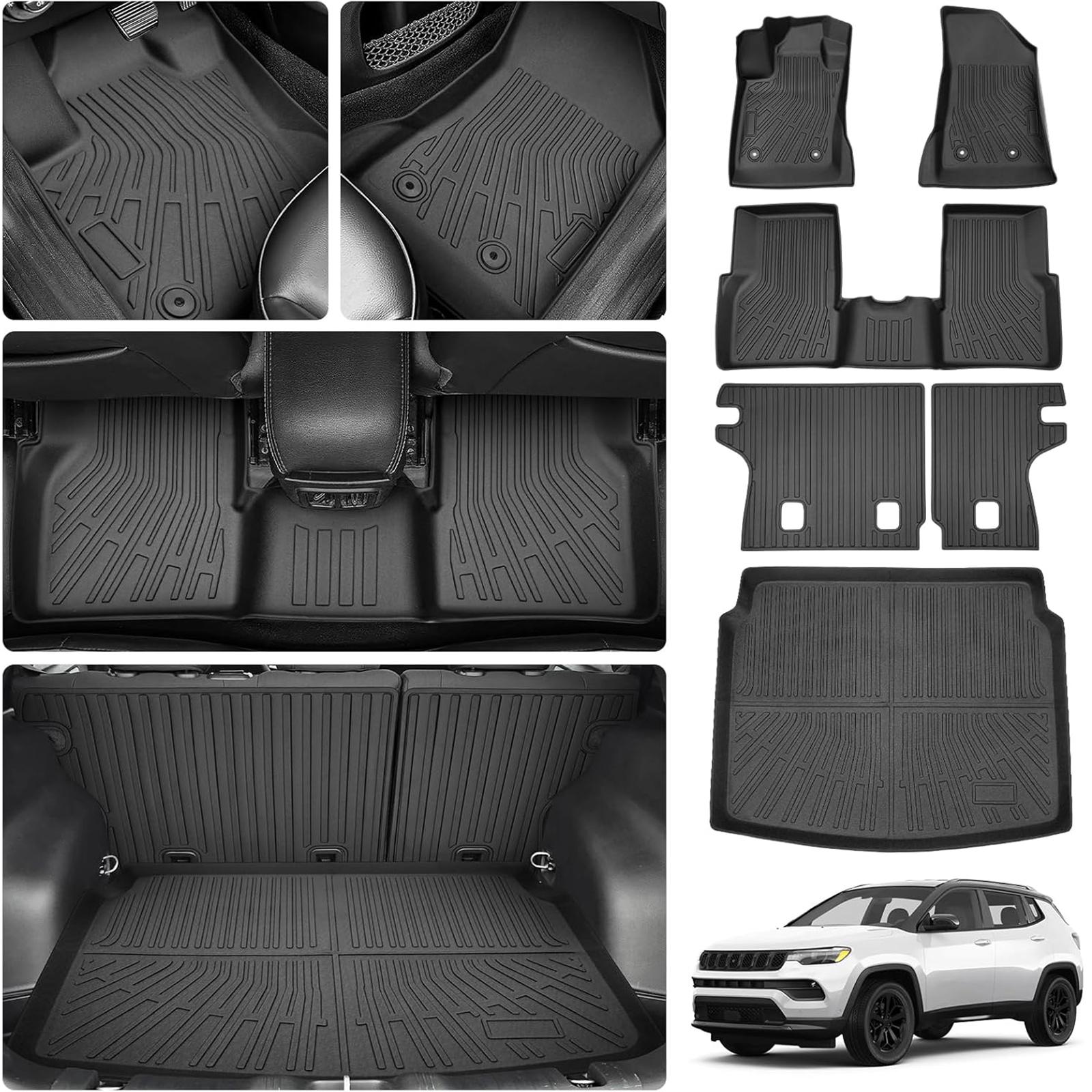 Canvcle Custom Fit Floor Mats & Trunk Mat for Jeep Compass 2017-2025 TPE Odorless All Weather Cargo Liners with Backrest Mat Anti-Slip Design Eco-Friendly Safe Materials Truck Accessories Canvcle Custom Fit Floor Mats & Trunk Mat for Jeep Compass 2017-2025 TPE Odorless All Weather Cargo Liners with Backrest Mat Anti-Slip Design Eco-Friendly Safe Materials Truck Accessories