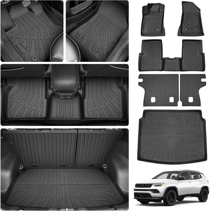 Canvcle Custom Fit Floor Mats & Trunk Mat for Jeep Compass 2017-2025 TPE Odorless All Weather Cargo Liners with Backrest Mat Anti-Slip Design Eco-Friendly Safe Materials Truck Accessories Canvcle Custom Fit Floor Mats & Trunk Mat for Jeep Compass 2017-2025 TPE Odorless All Weather Cargo Liners with Backrest Mat Anti-Slip Design Eco-Friendly Safe Materials Truck Accessories