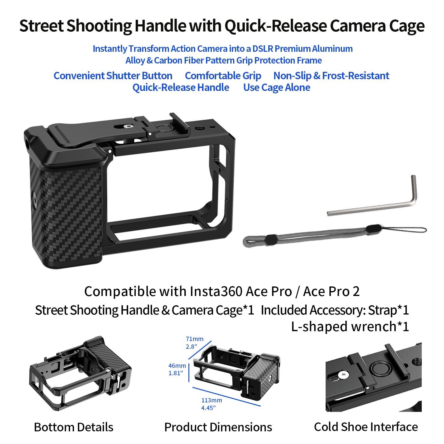 Feichao Handheld Grip Rabbit Cage Kit for Insta360 Ace Pro/ace Pro2, Shutter Handle Protective Frame, New Camera Accessory for Street Shooting Protection