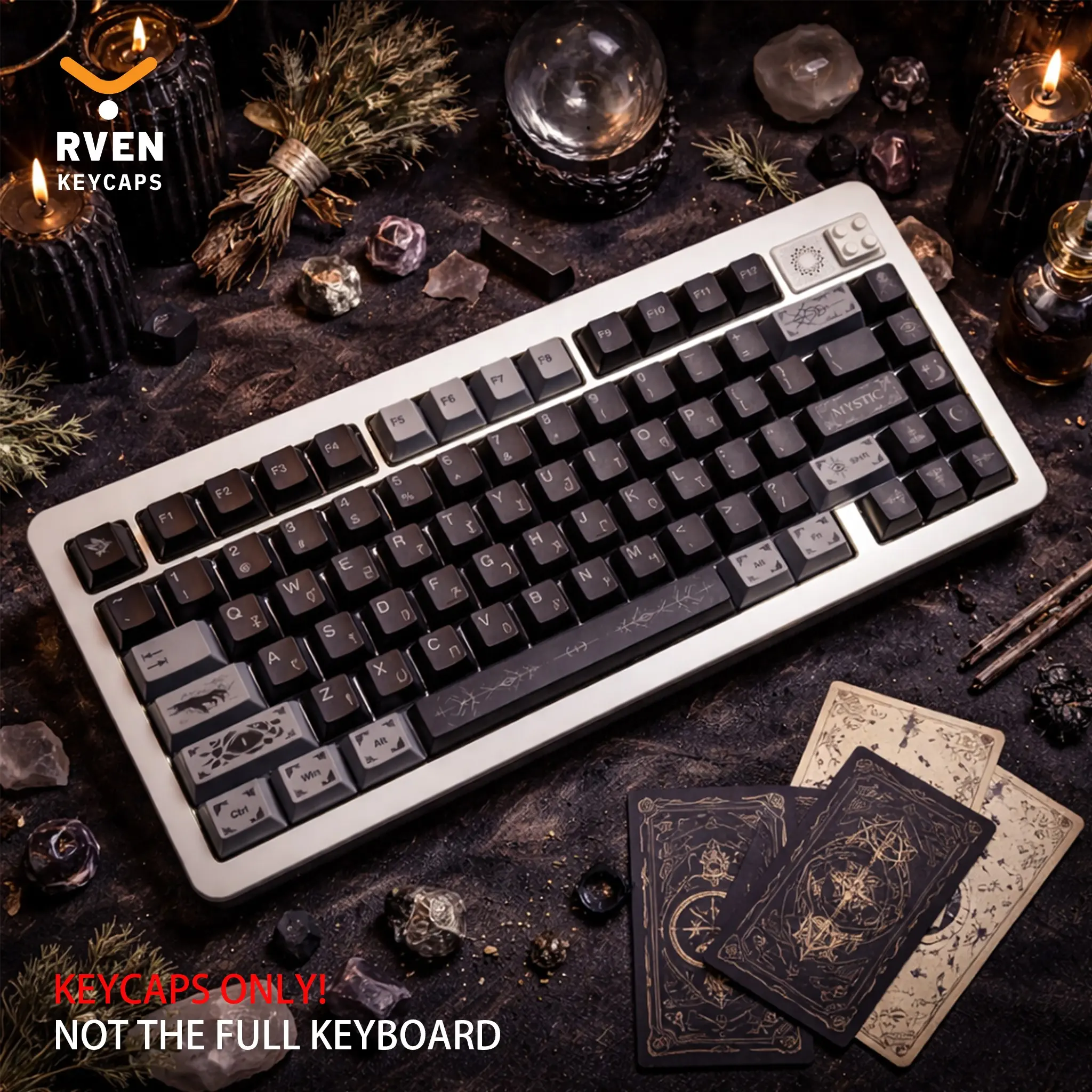 Mystical Theme Keycaps, 130+ Keys, Compatible with Mx Axis Mechanical Keyboards, Pbt Material, Heat Transfer, Unique Design, Cursed Keycaps, No Keyboard Included
