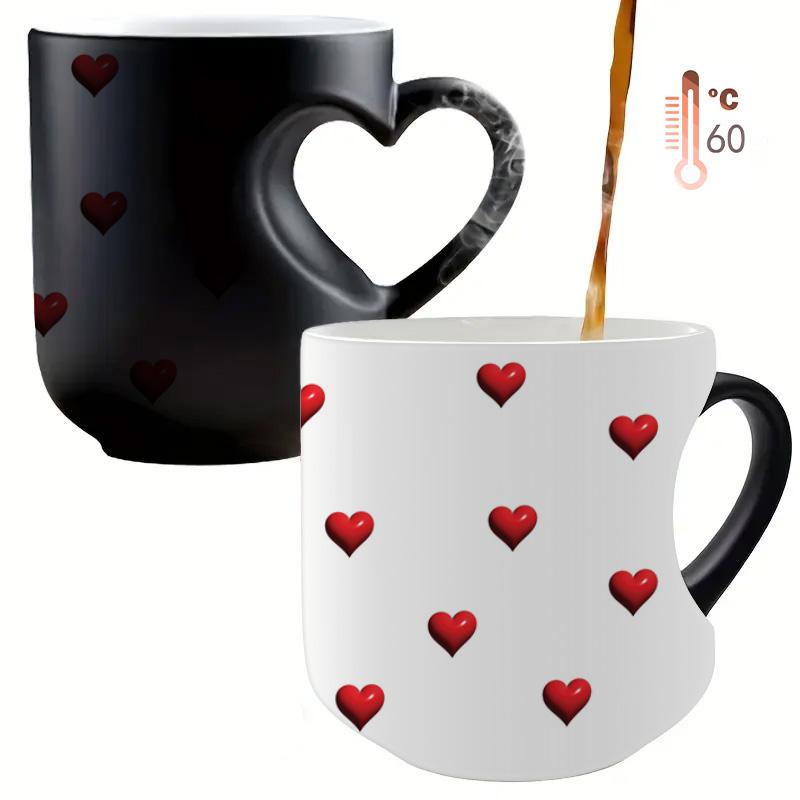 A High-Quality Heart-Shaped Magic Color Changing Ceramic Coffee Mug - 11oz, With Red Hearts Design, Making It a Perfect Gift for Valentine'S Day, Or Any Holiday