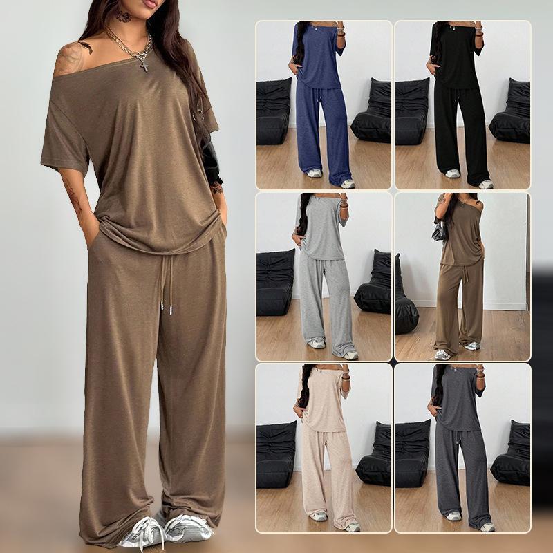 Women Off Shoulder Sweatsuits Oversized Pullover Sweatshirt and Wide Leg Pants Lounge Sets Two Piece Outfits