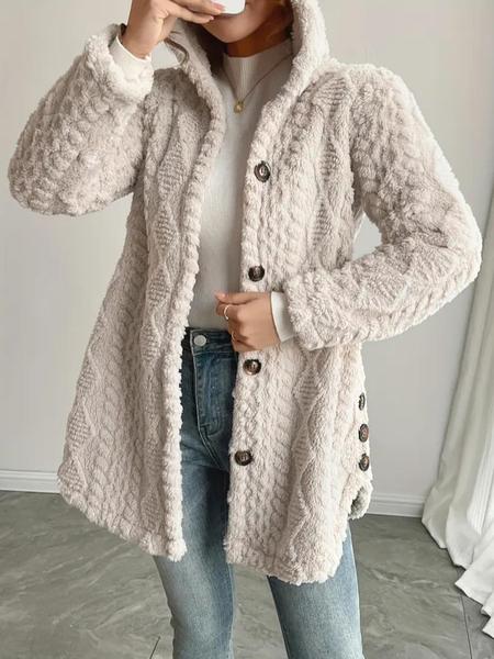 Women's Fall Winter Warm Fashion Jacquard Hooded Cardigan Long Sleeve Coat, Stylish Outerwear for Casual Daily Wear & School Activities