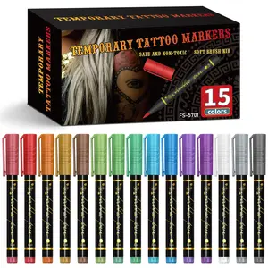 Temporary Tattoo Marker Pen Set, Soft Brush Tip, Skin-Safe, Non-Toxic, Vibrant, DIY Fake Tattoos, Festival, Halloween, Cosplay, Gift