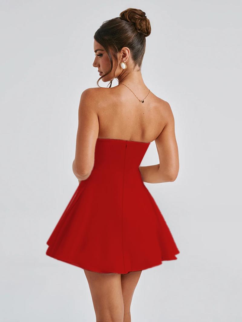 Women's Bow Decor Backless Tube Dress, Fashion Casual Strapless Fit and Flare Dress for Daily Outdoor Wear, Women Dress for Spring Fall