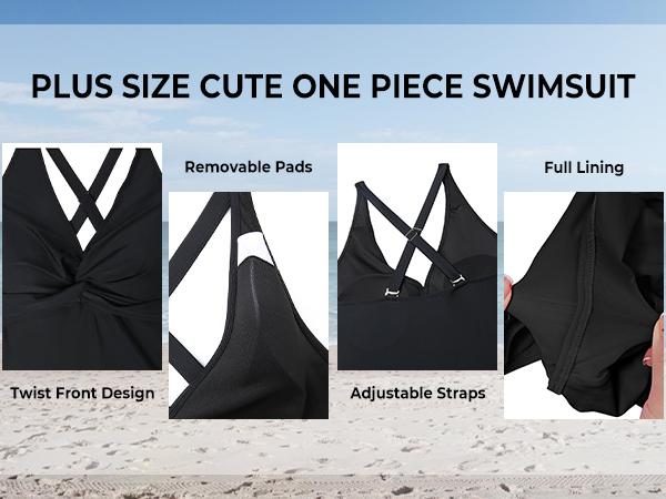 Aqua Eve Women Plus Size One Piece Swimsuits V Neck Tummy Control Bathing Suits Front Cross Swimwear