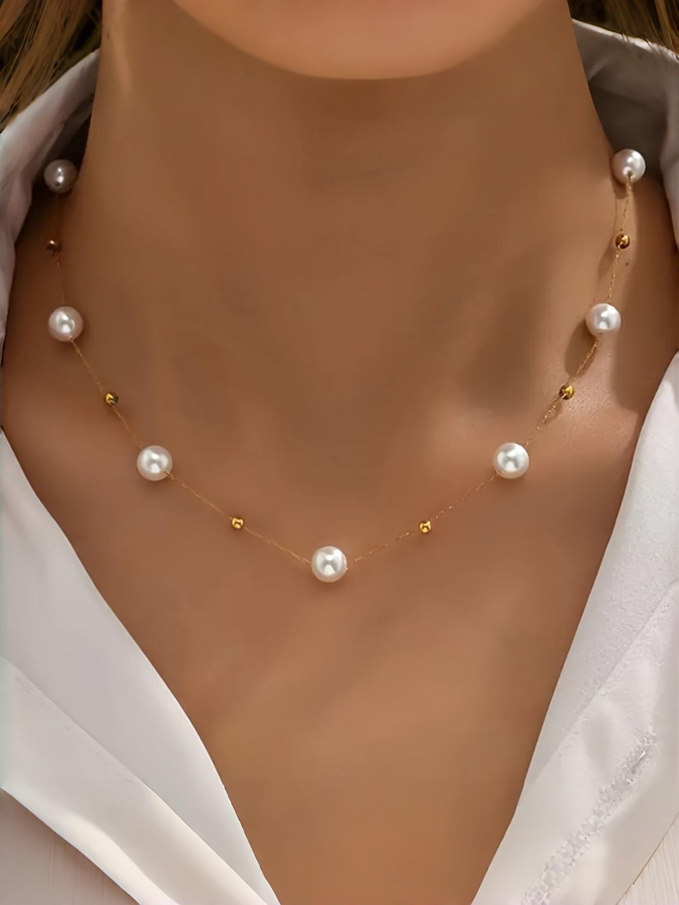 Trending Pearl Necklace Simple Fashion Luxe Cold-Weather Faux Pearl Clavicle Chain, Elegant Jewelry Accessory for Women