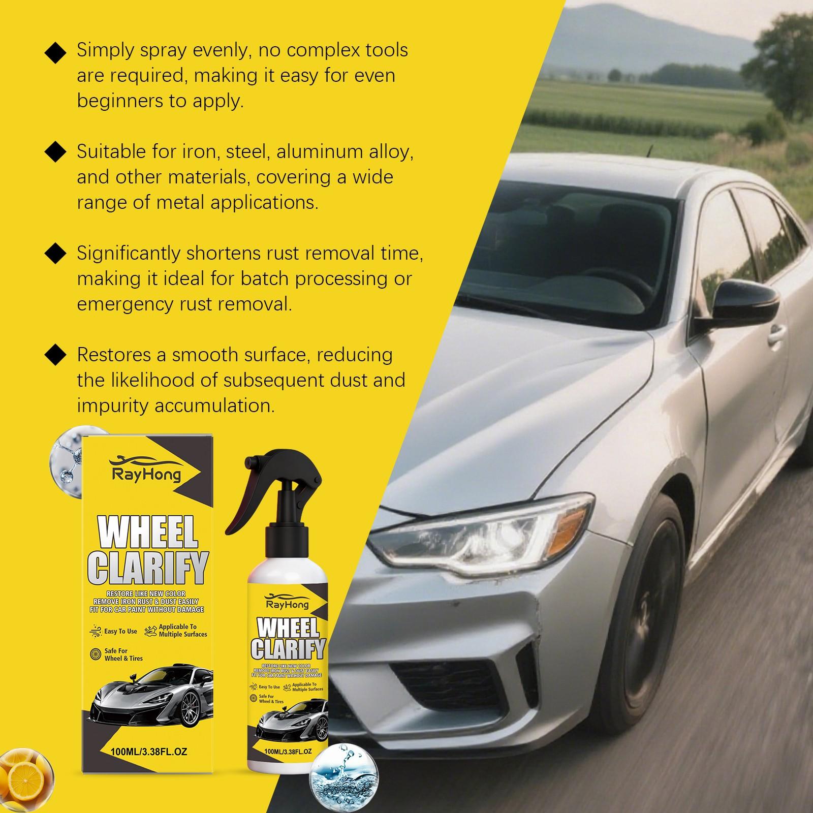 Wheel HUB Rust Removal Refinish Spray, Car Body Wheel Brake Dust Surface Rust Daily Cleaning Shine Care, Automotive Maintenance Solution