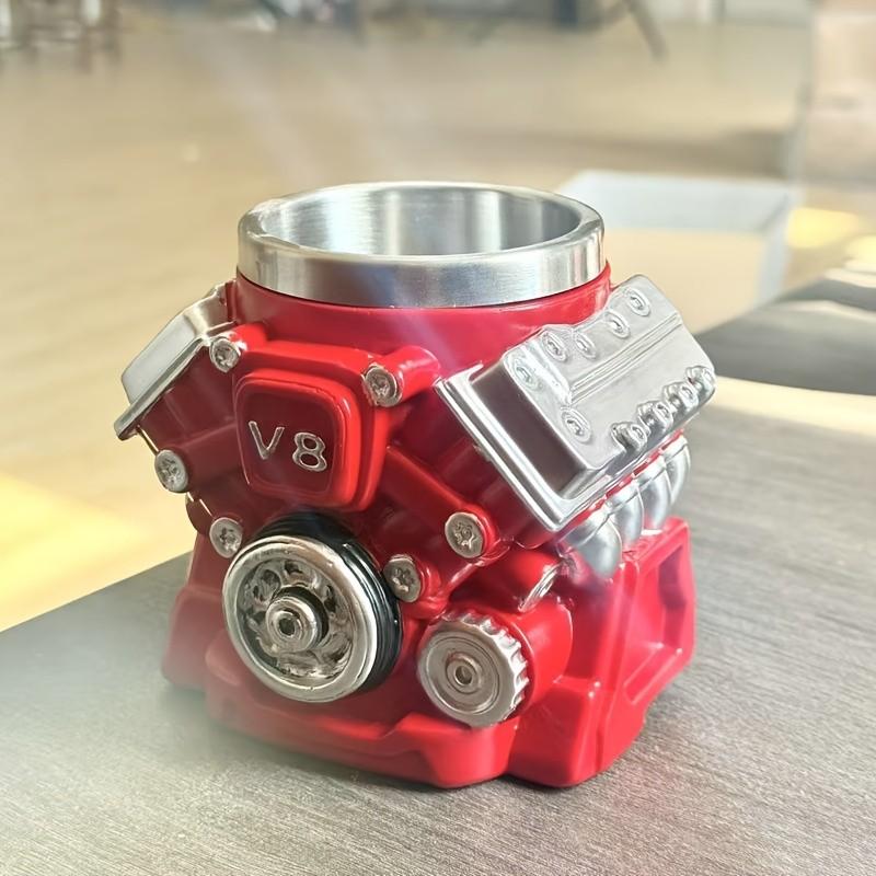 Cool Coffee Cup, New V8 Engine Mug, Engine Cylinder Coffee Cup, Stainless Steel Inner, Resin Material, 1 Piece