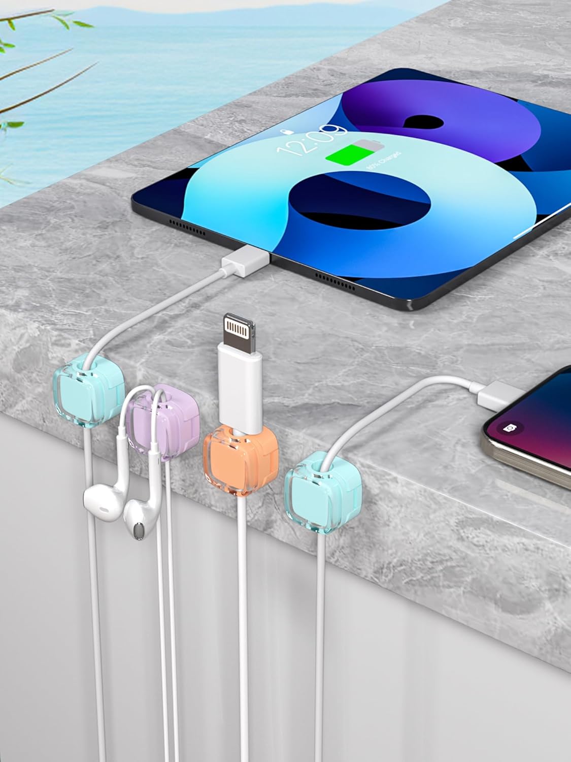 Magnetic Cord Organizer 6 Pack, Powerful Adhesive Cable Management Clips for Desktop & Wall, Under Desk Cord Organizer for Home Office, Magnetic Cable Holder to Prevent Tangling, Essential Tech Desk Accessories