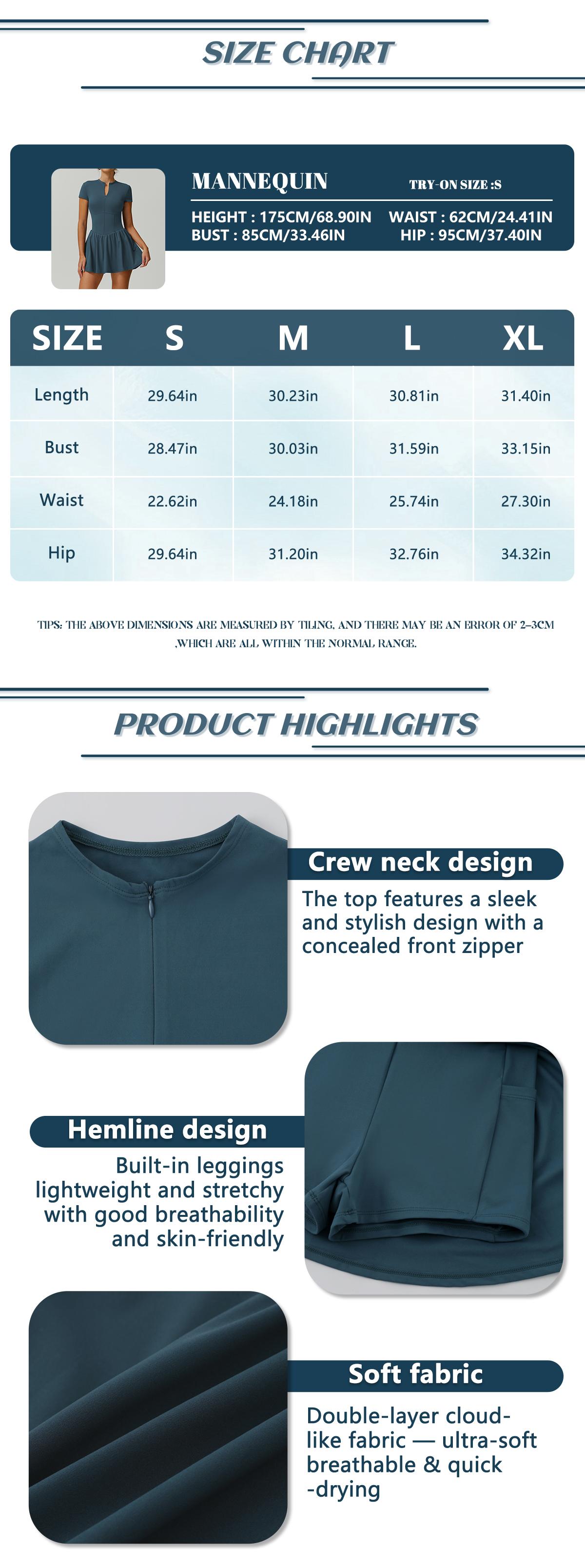 TIMEOFF Women's Short Sleeve Zip-Up Athletic Romper with Mock Neck & Flared Skirt Design for Summer Sports & Fitness Wear - Sporty Chic Dress Tennis Attire