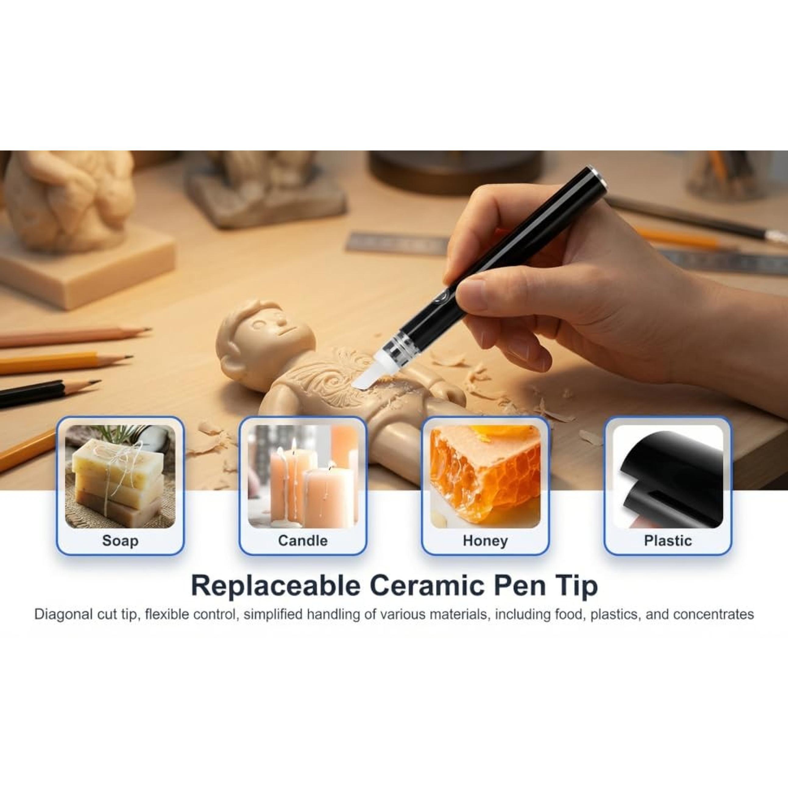 Electric Hot Knife Heat Tool – Portable Ceramic Heated Tip Pen with 2 Extra Blades, Cordless Rechargeable Cutting Tool Kit for Soap, Candle, Honey, and Plastic (Kit)