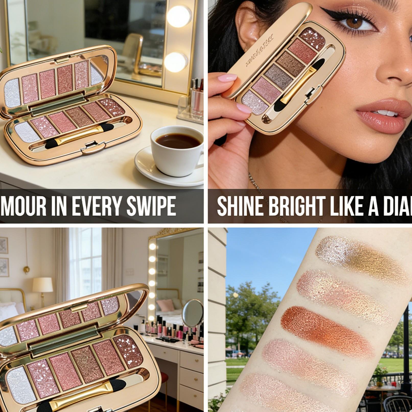 Bear 6-Color Round Glitter Eyeshadow Palette, Multicolor Eye Shadow, Perfect for Daily Use and Party Makeup, Versatile and Stylish