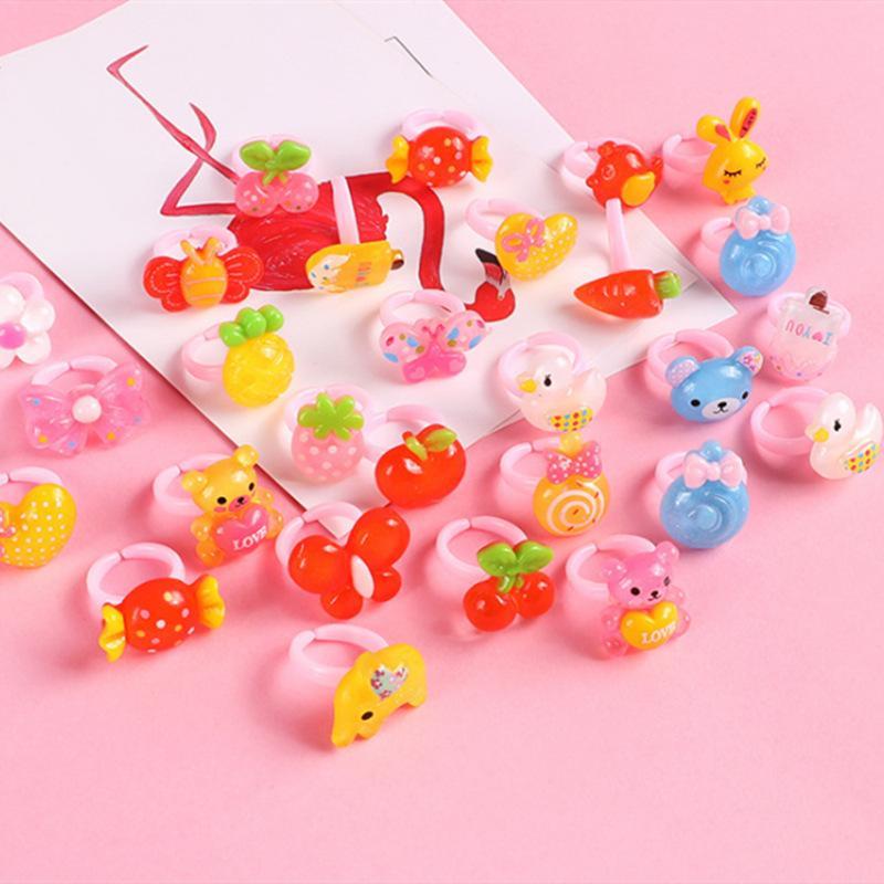 Sweet Cartoon Plastic Kids Rings - Strawberry/Princess/Vegetable/Fruit/Eyes Creative Assorted Designs Best Children's Day Gift