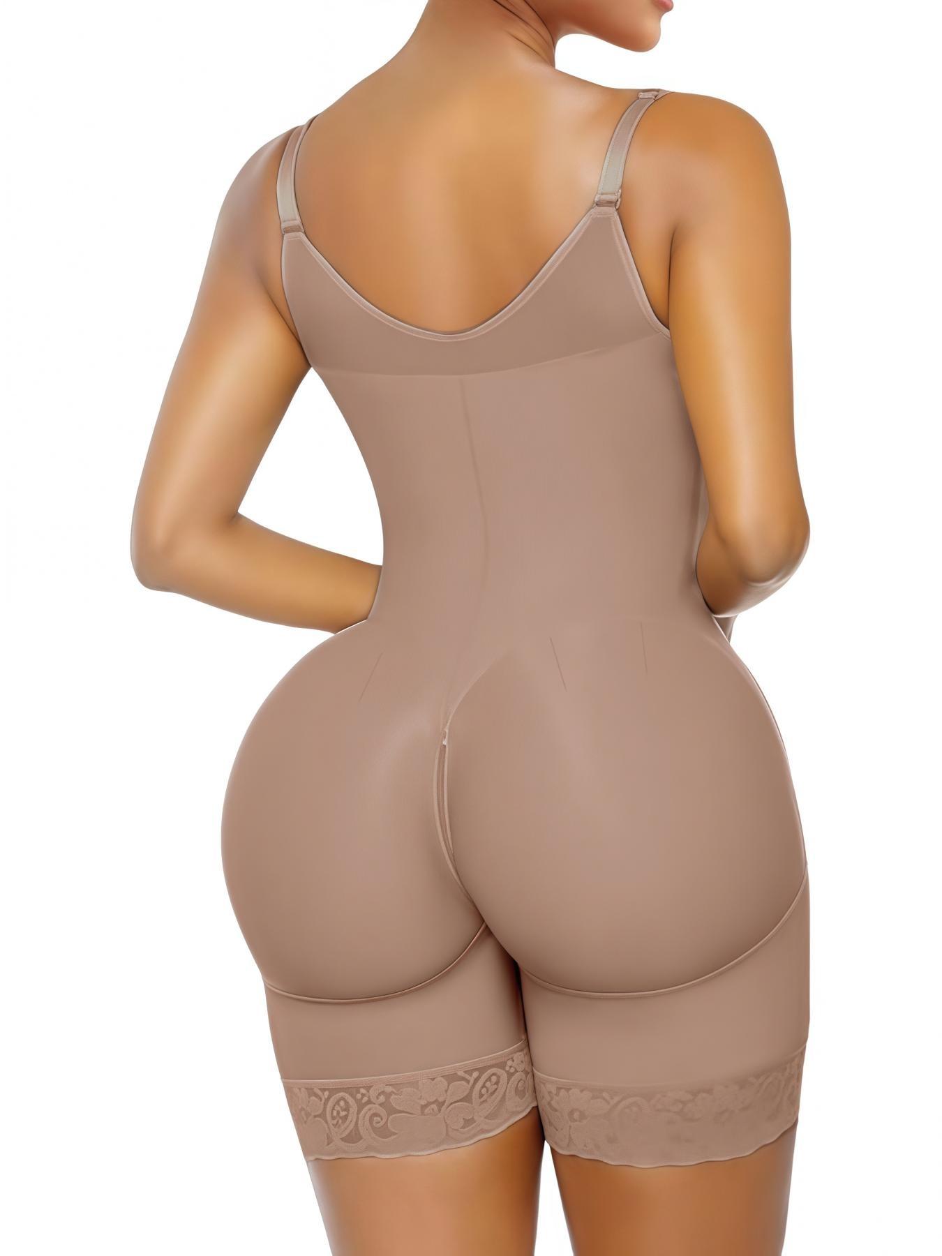 1 Count Women's Adjustable Shoulder Straps Full Body Shaper with Zipper & Hook Closure, Fajas, Colombian Shapewear, Body Shaping Underwear, Lace Decor Zipper Crotch Bodysuit, Abdomen Smoothing Butt Enhancing Shapewear, For Party & Occasions