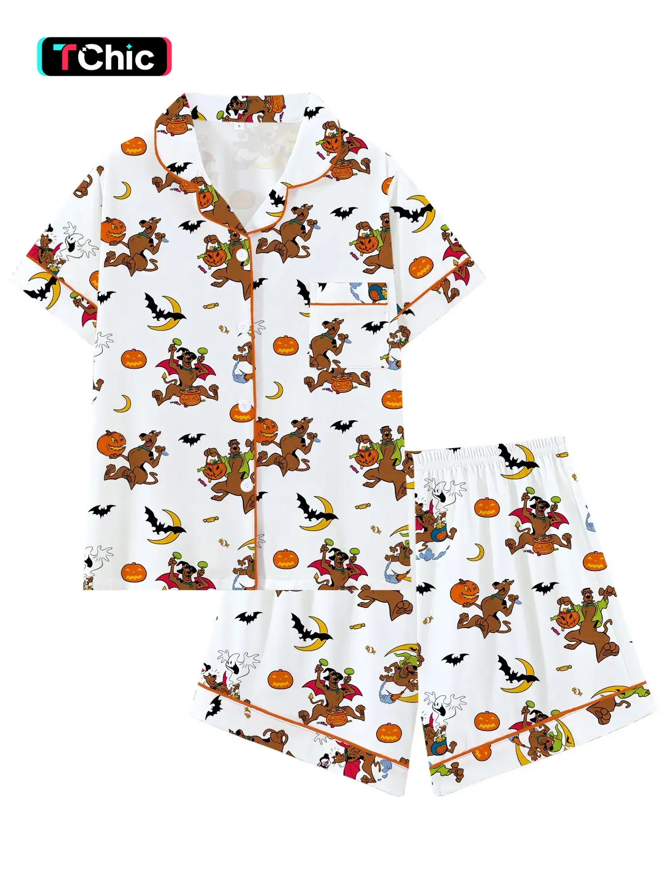 Women's Cute Halloween Pajamas Set, Cartoon Pumpkin Bat Pattern, Soft 2-Piece Short Sleeve Summer Sleepwear Loungewear, Comfortable Daily Wear, Loungewear Pjs