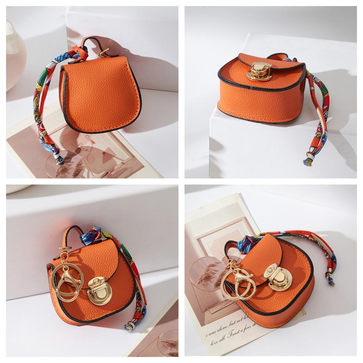 Women Mini PU Saddle Coin Purse Keychain, Luxury Design with Scarf Wrist Strap Lock, Can Be Used As Handbag Charm, Anti-lost Portable Storage Pouch for Lipstick & Wireless Earbuds