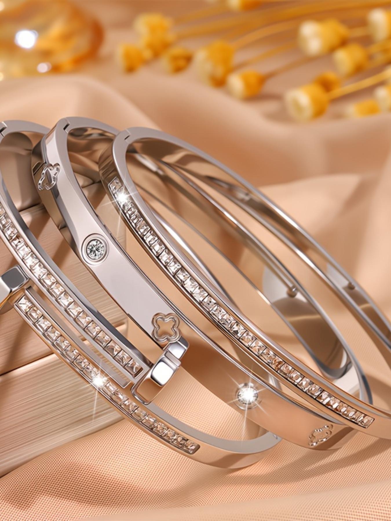 3-Piece Elegant Stainless Steel Bracelet Set, Unisex Party Jewelry, Perfect for Couples, High-Quality Metal, Fashion Accessory Gift