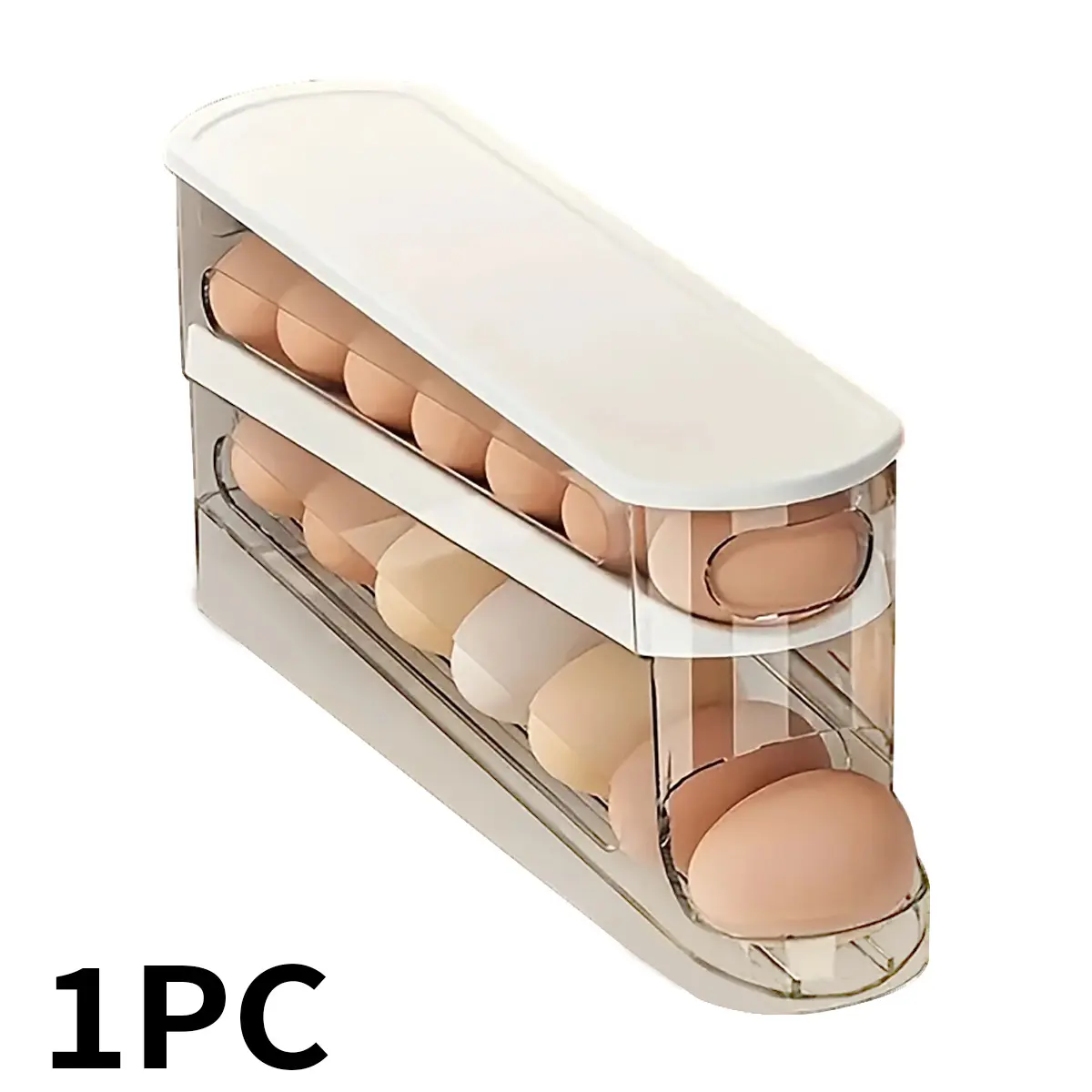 Egg Storage Rack, Double Layer Auto Rolling Egg Holder, 1 Pack Space Saving Food Safe PP Plastic Egg Organizer, Fits Fridge Side Door & Kitchen Countertop, Refrigerator Egg Storage Container for Kitchen Pantry