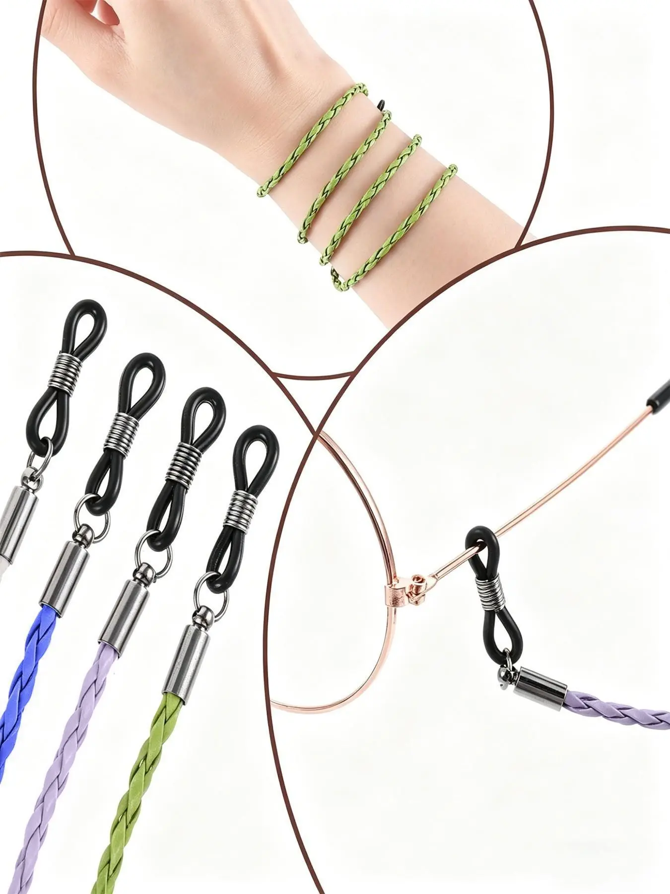 4pcs Leather Eyeglass Straps, Multicolor Eyewear Retainer Lanyards, Eye Glass Chain, Glasses String Holders, Detachable Lanyard, Fashionable Accessory