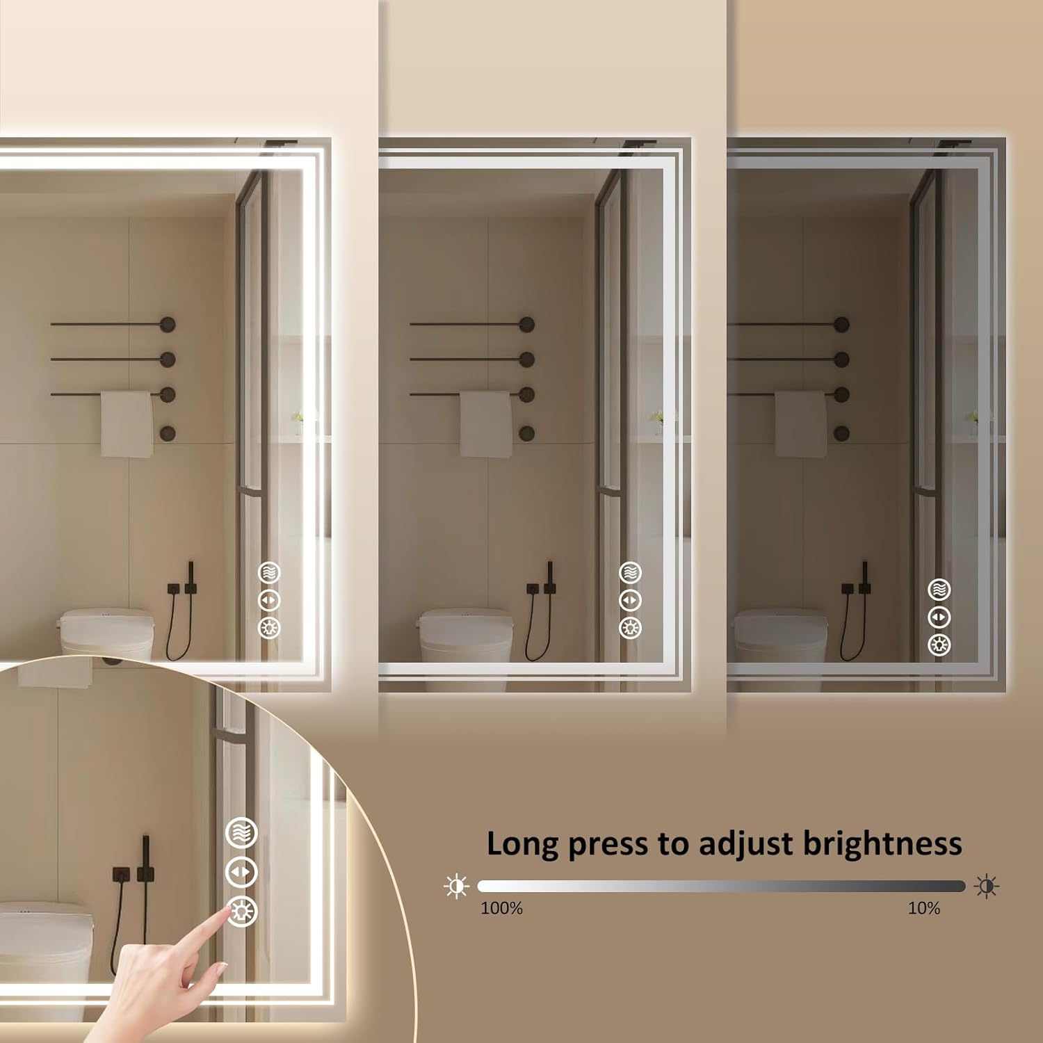 GLITGATE 60"x28" LED Bathroom Mirror, Front Light and Backlit LED Mirror for Bathroom, Lighted Vanity Mirror for Wall, Stepless Dimmable, Anti-Fog, Shatter-Proof, Memory, Double LED Vanity Mirror