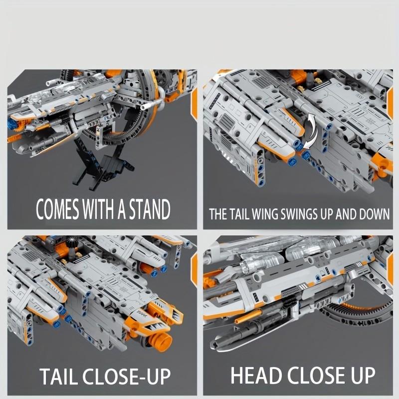 1184pcs Sci-Fi Spaceship Building Blocks, Mechanical Gear Transmission, Exclusive Display Stand, Creative Desk Decor, Gift for Science Fiction Fans