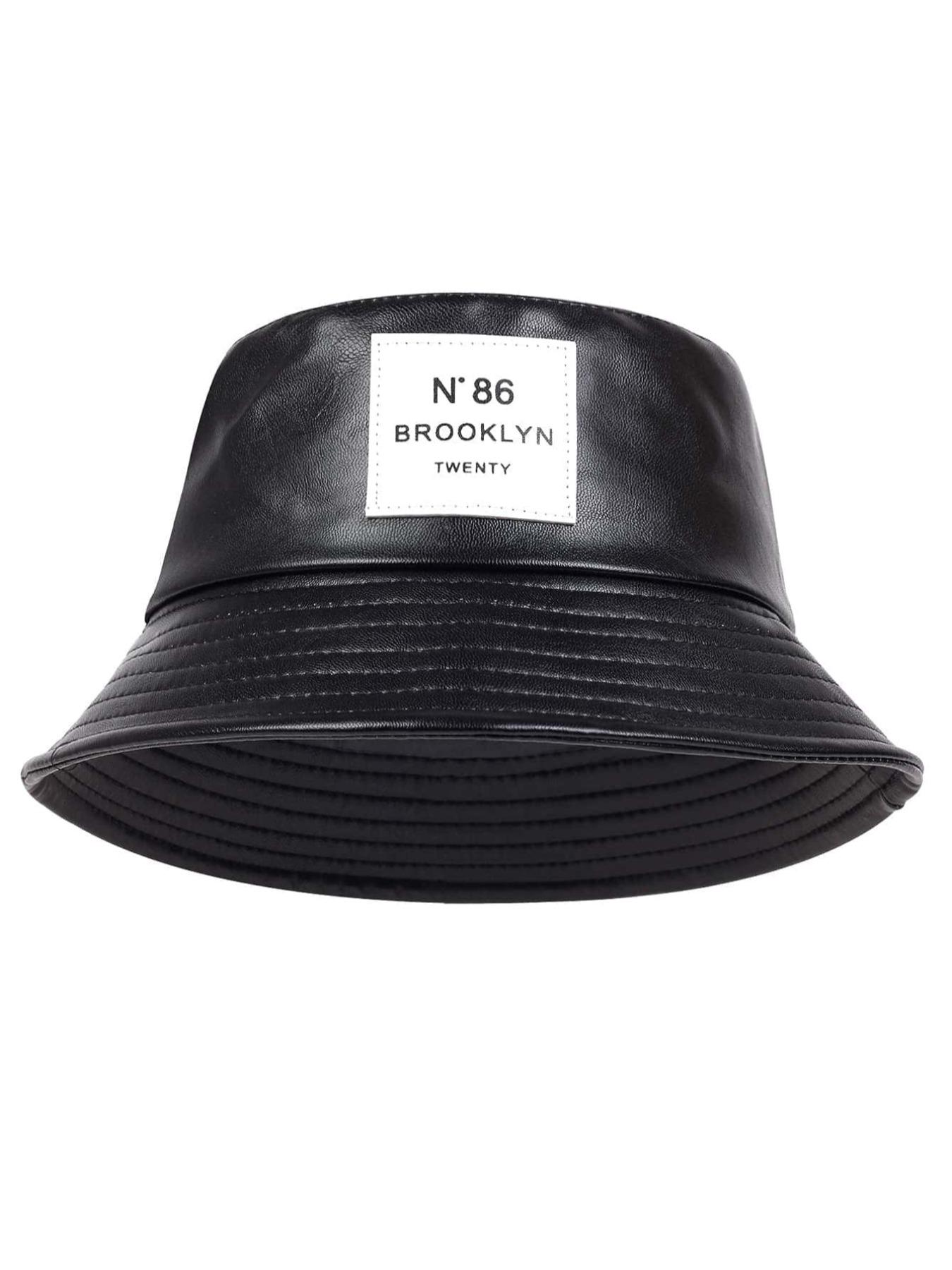 Minimalist Letter Patch Decor PU Leather Bucket Hat, Outdoor Sun Protection Fisherman Hat, Summer Beach Hat For Men & Women