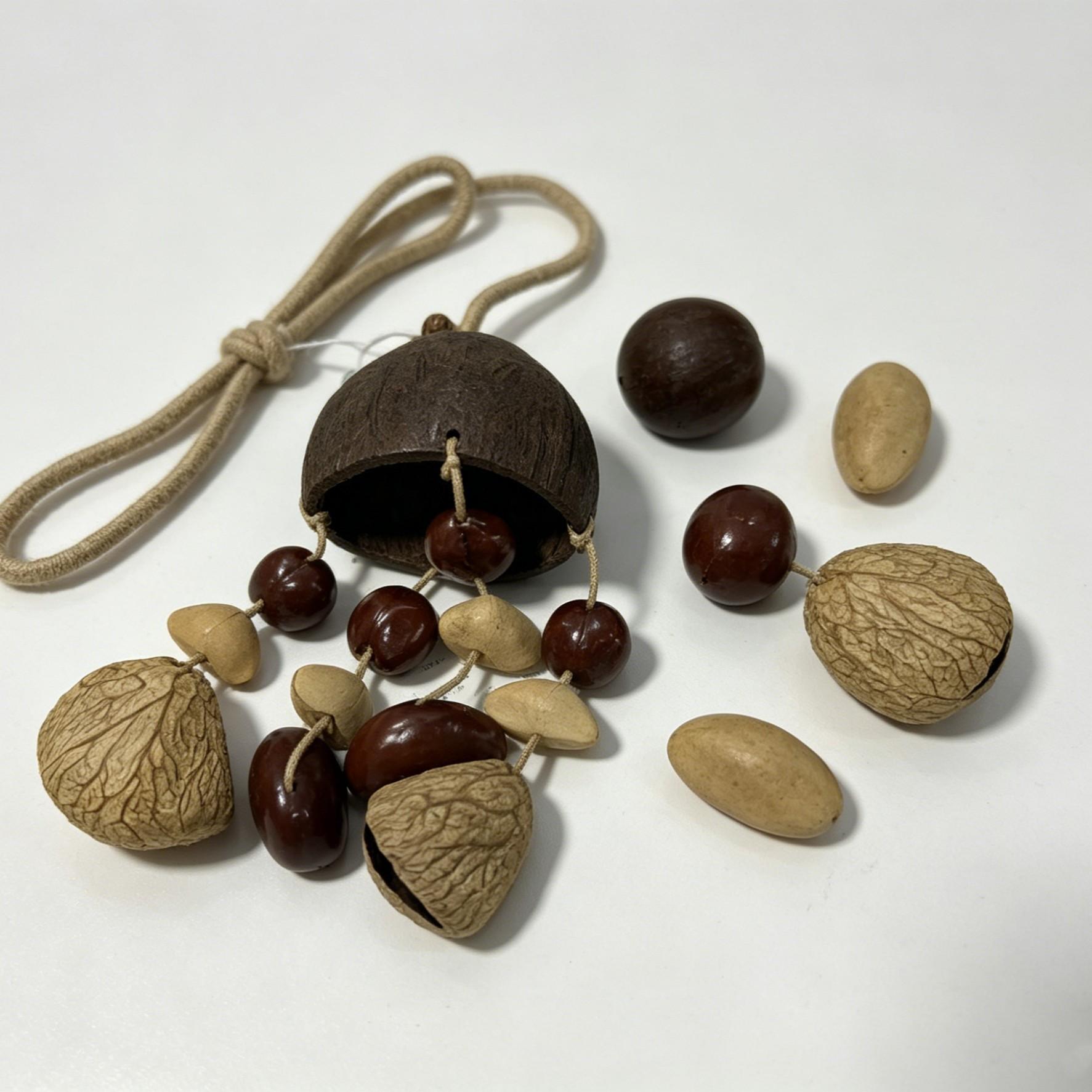 Natural Coconut Shell Seed Wind Chime, Bohemian Handmade Wooden Hanging Decor, Vintage Garden Patio Decoration, Sound Healing Bell