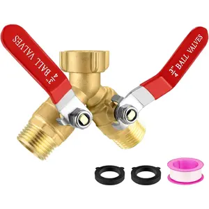 2 Way Garden Hose Splitter, Heavy Duty Brass Y Valve, 3/4” GHT Outdoor Faucet Splitter with Dual Shut Off Valves, 304 Stainless Steel Long Handles, Leak-Proof