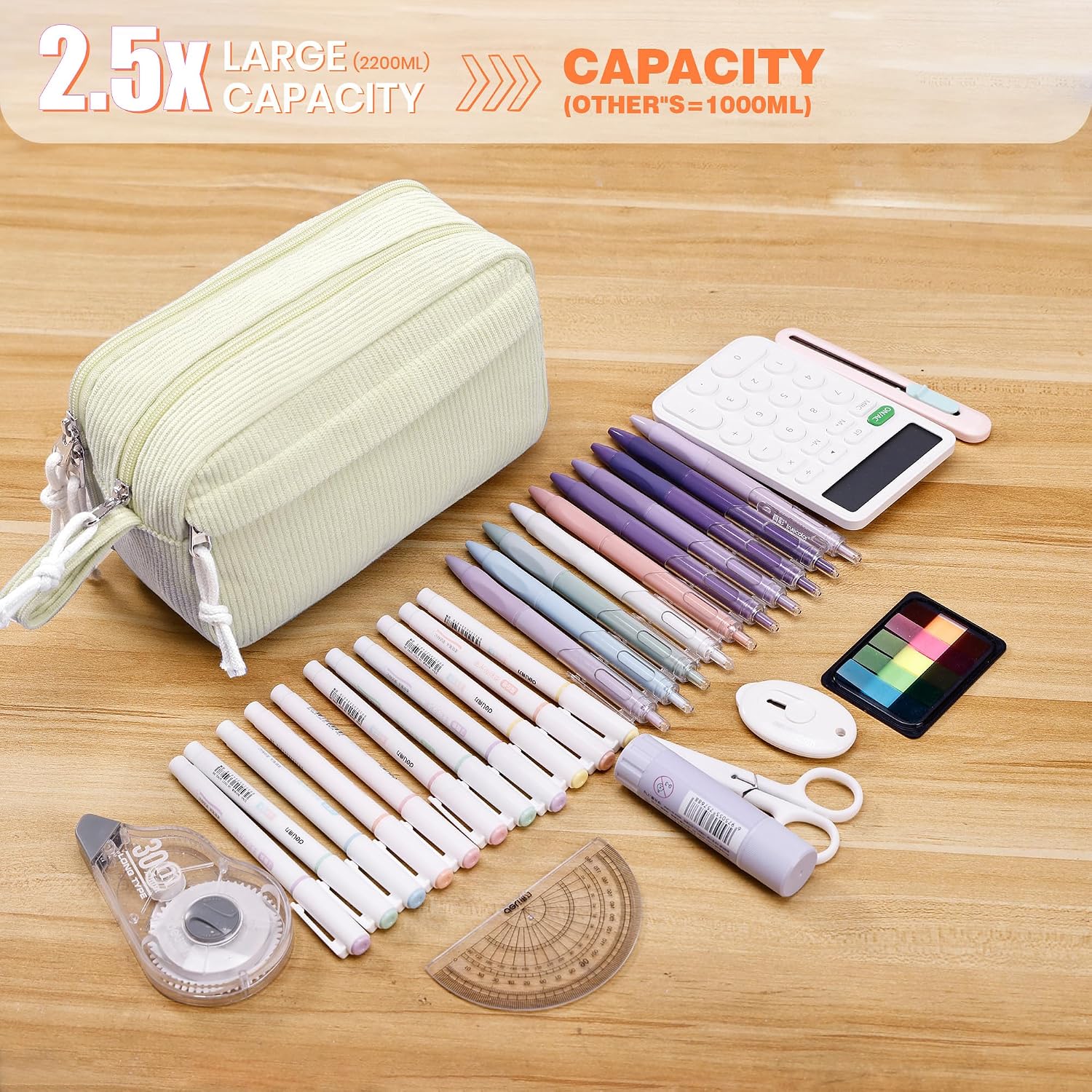Corduroy Multi-Compartment Pencil Pouch - Big Capacity Storage Pouch, Soft Office Stationery Pencil Case for Teen Students, College Writing Tool Organizer