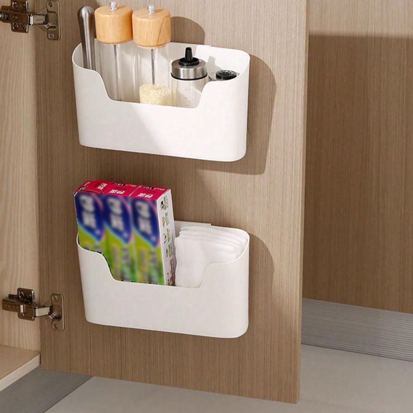 Wall-Mounted Storage Box, Space-Saving Organizer, Kitchen & Bathroom Shelf, Adhesive Wall Holder, Ideal for Home Decor
