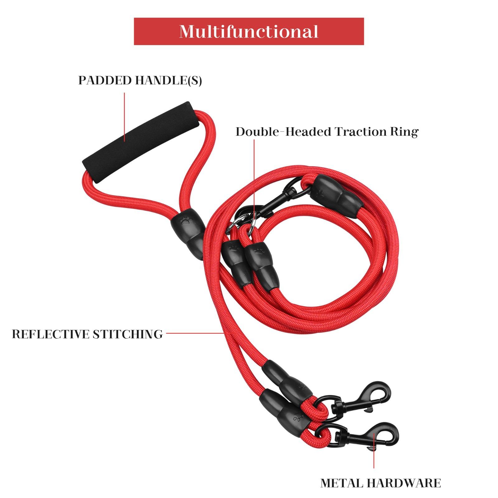 Double Dog Leash for 2 Dogs - Size L, Padded Handle, 360° Swivel No-Tangle Pet Walking & Training Lead rope traction dual campingessentials