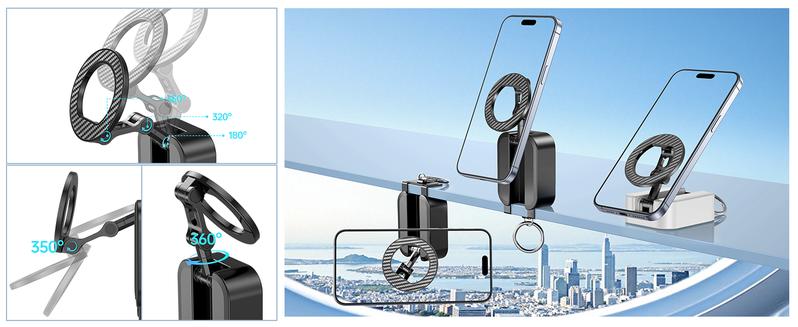 Travel Stand-MagSafe 2025 New 360° Rotating  Foldable Retractable Stand with Powerful Magnet, Women's Cell Phone Holder Travel Essentials,  Essentials, Hands-Free Magnetic Mini Travel Accessory