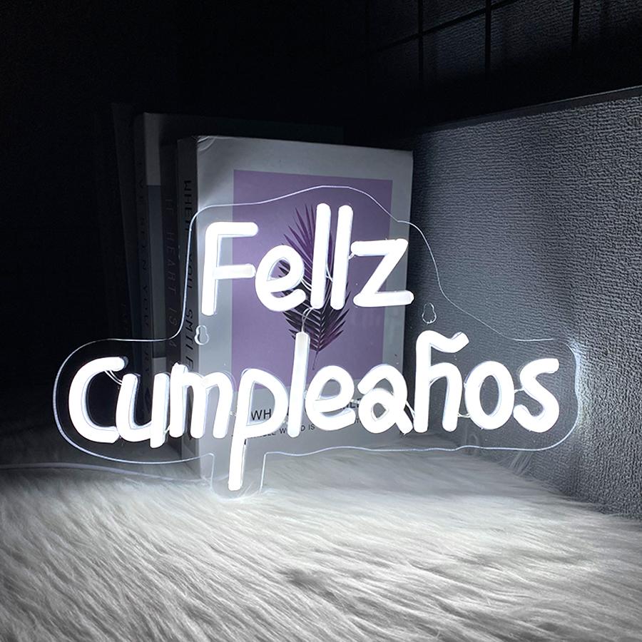 Feliz Cumpleaños  Neon Sign Light Spinish Happy Birthday Wall Sign Decor Fiesta Mexican Themed Birthday Party Backdrop Banner Gifts  USB Powered