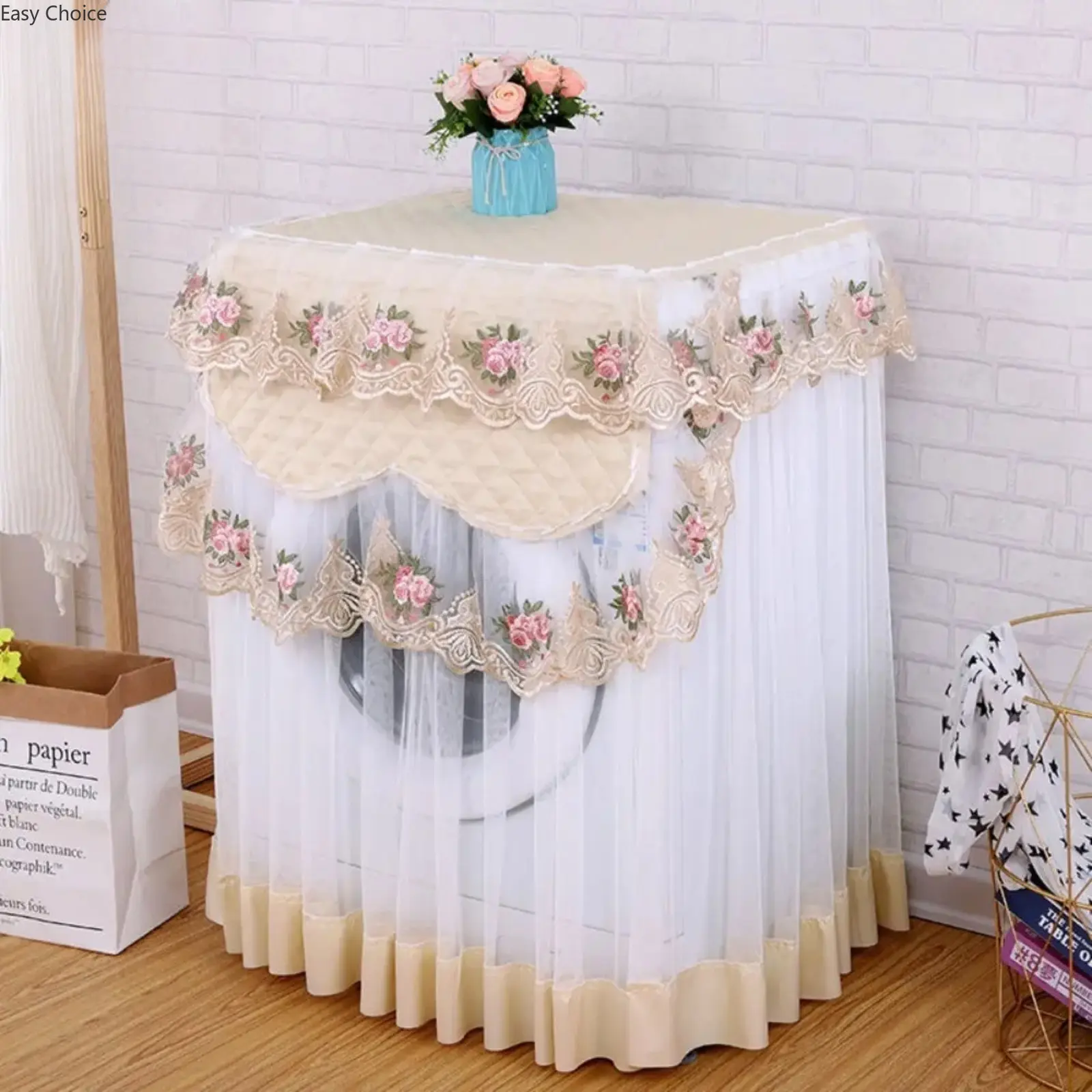 Floral‑Lace Quilted Front‑Opening Washing‑Machine Cover, Universal Dust‑Proof Front‑Load Washer Protector for 8‑10kg Machines, Decorative Practical Accessory for Laundry‑Room Home‑Decoration Use