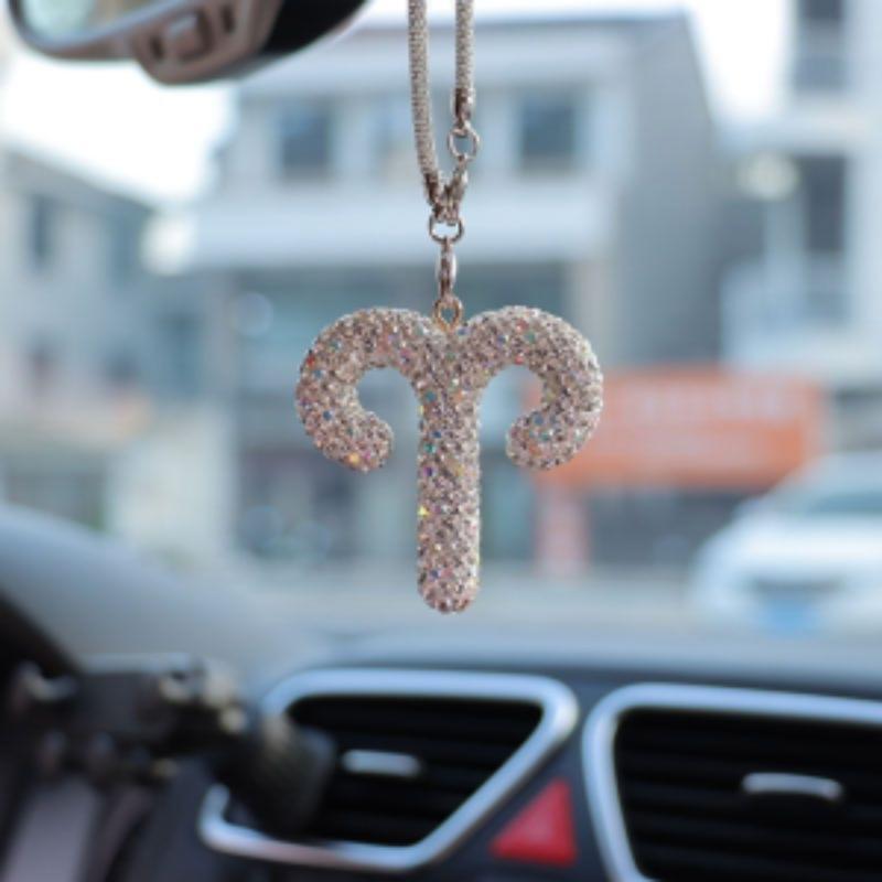 Blingbling Zodiac Car Mirror Charm, Unique Personality Rearview Mirror Pendant, Elegant Girls' Car Accessory, Stylish Dashboard Decoration