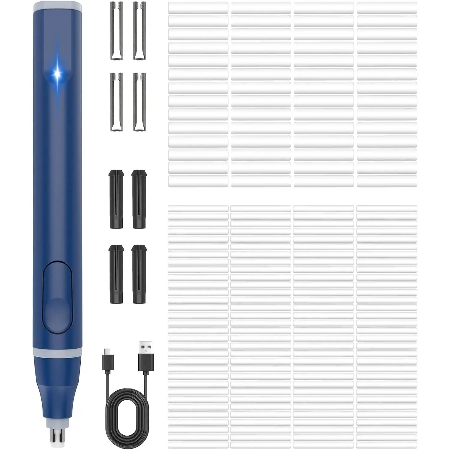 Electric Eraser USB C Rechargeable Pencil Eraser with 220 Eraser Refills, 2 Eraser Sizes, Comfort Grip Art Eraser for Drawing Ideal for Artists Students Sketch Engineers Blue
