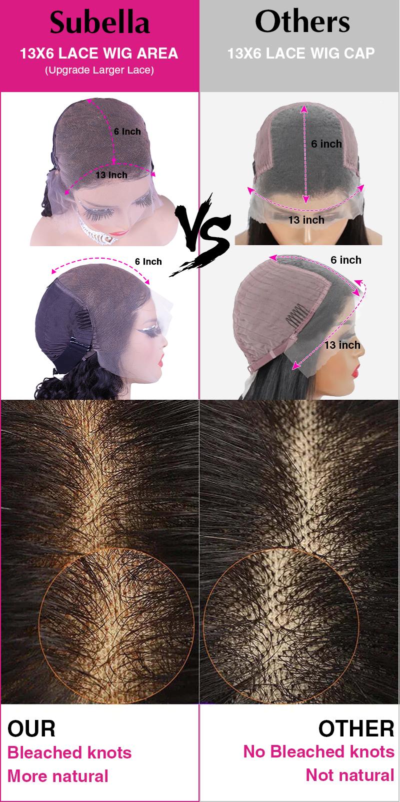 Subella 13x6 Full Lace Front Deep Wave Wig 220% Density Natural Black Color Human Hair HD Transparent Lace Pre Bleached Knots