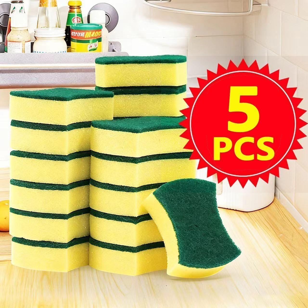 Kitchen Cleaning Sponge Set, 5-Piece Modern Simple Home Dual-Sided Dishwashing Sponge, Scrubbing Pad, Kitchen Washing Sponge, Household Pan Cleaner