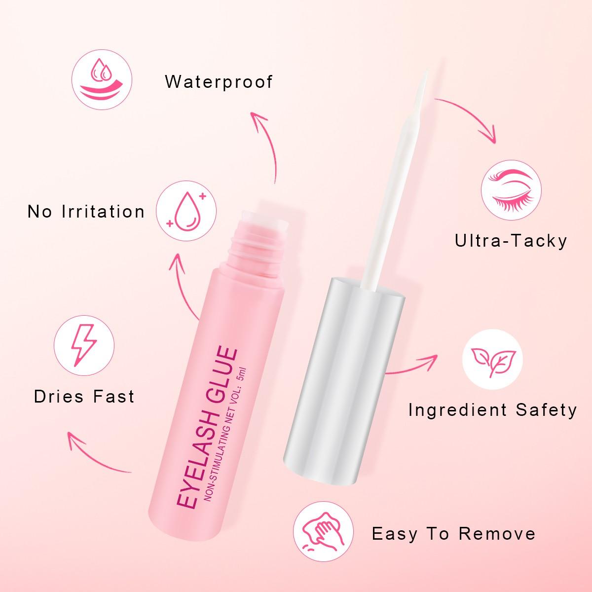 Strong Adhesive Eyelash Glue Waterproof Super Sticky Fast Drying Safe Non-Toxic Gentle for Sensitive Eyes Easy Removal Perfect for Lash Artists