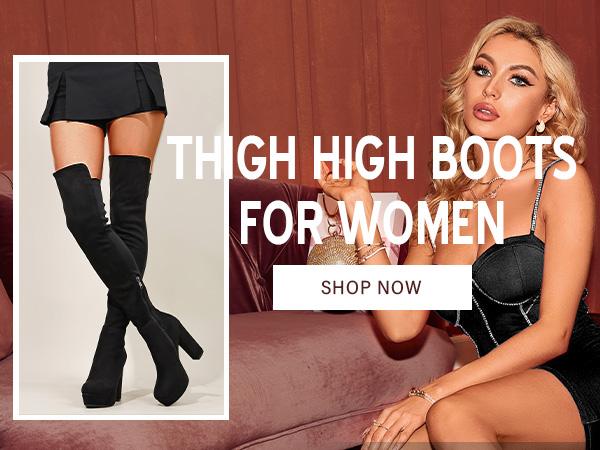 platform boot Women Thigh High Boots Chunky Heel Side Zipper Footwear SpringStatements