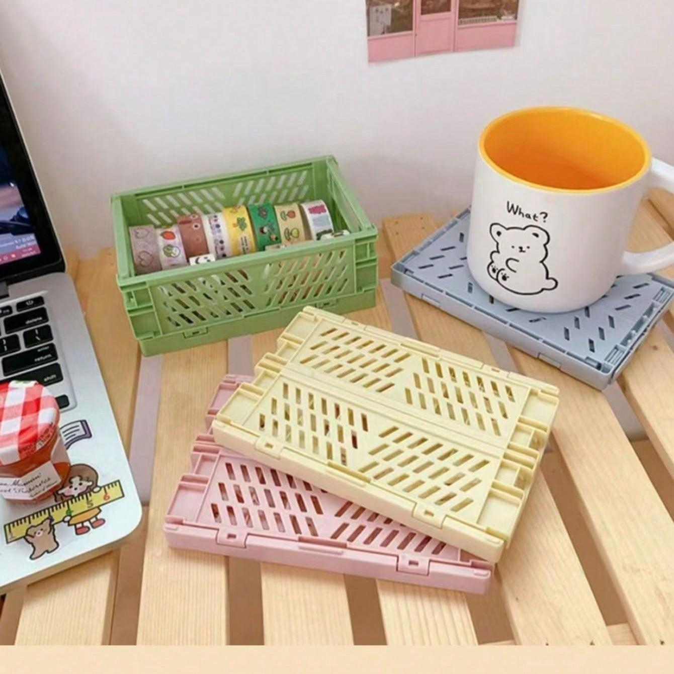 Folding Storage Basket, Collapsible Desktop Organizer, Ideal for Organizing Essentials & Cosmetics, Compact Design for Efficient Space Utilization
