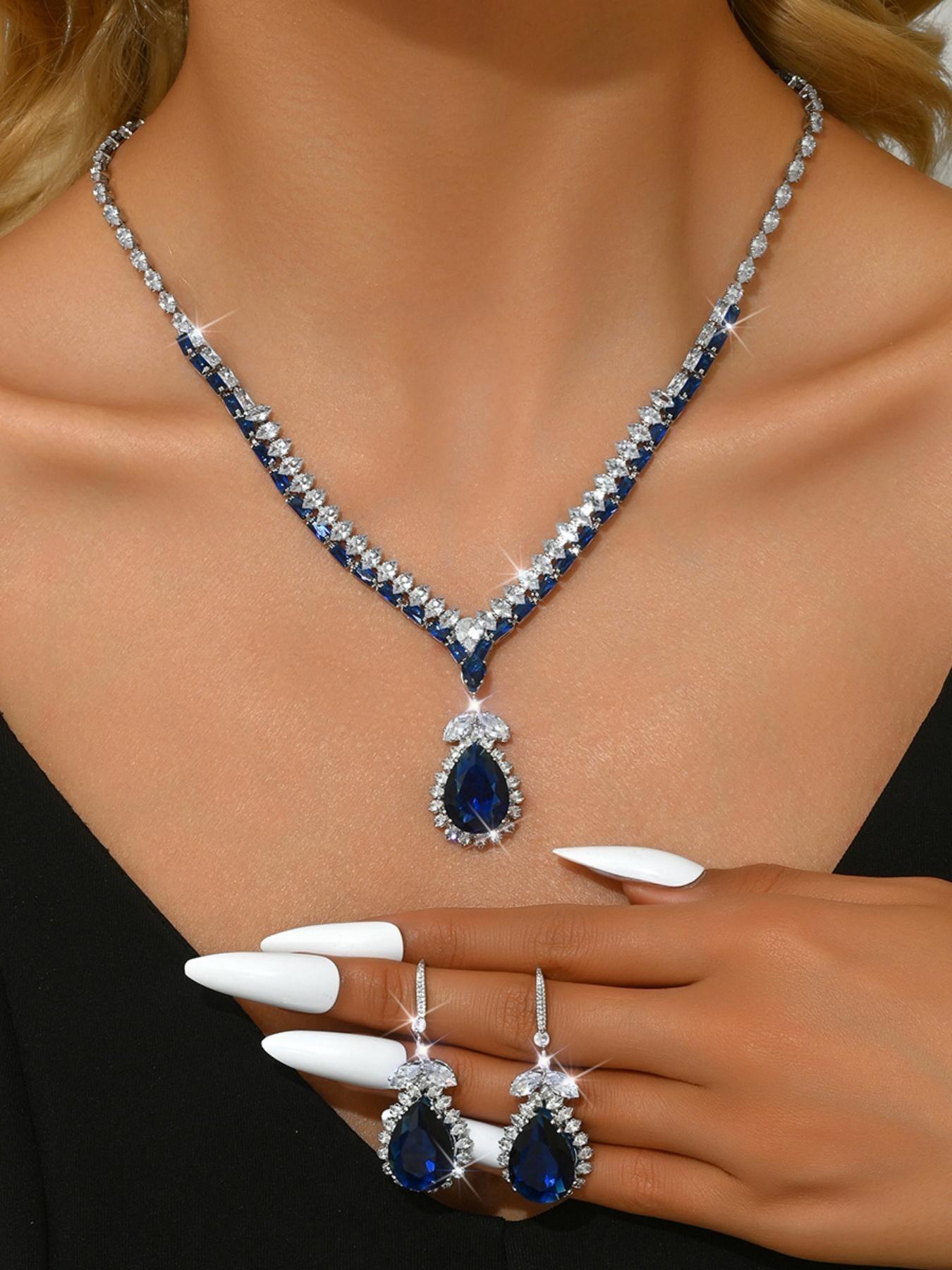 3 gorgeous sparkling artificial zircon bridal wedding jewelry sets, fashionable and elegant earring necklace accessory combination sets, perfect gifts for women