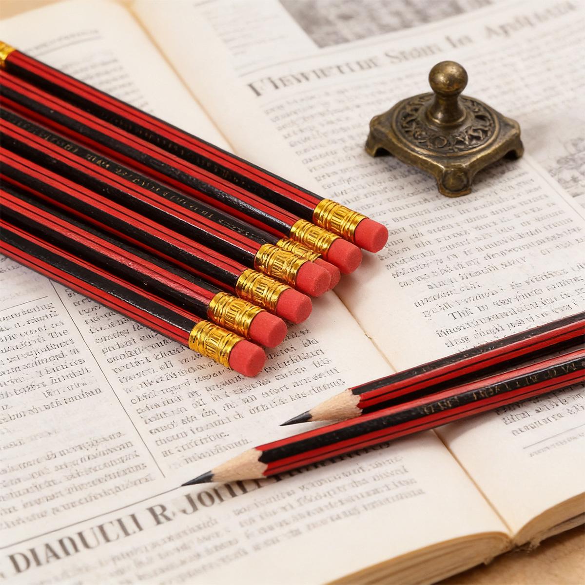 31/62 pcs HB high quality wooden pencil, HB model, sketch pen with eraser on top, not easy to break, comfortable to hold, art design black pencil, writing, student pen, sketching, painting, drawing, note-taking, gift (built-in rainbow eraser)