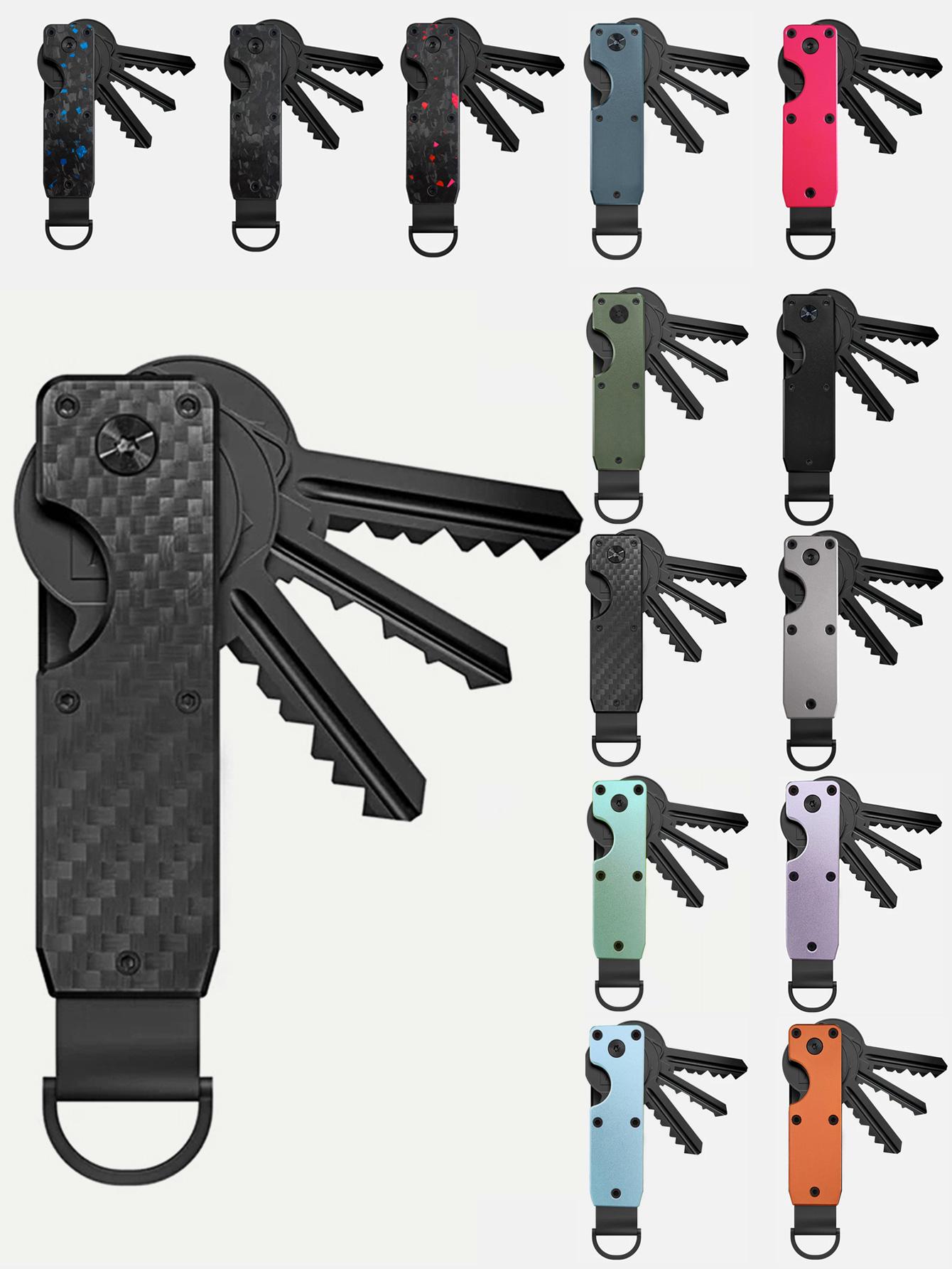 Minimalist Keychain, Heavy Duty Keychain - Compact Metal Key Storage Box With Screwdriver Carbon Fiber Pattern Unisex Key Clip Anti-Scratch Surface, Keys Sleek Light Slim, Durable Key Ring Holder With Gift Box, Gift For Friends, Family, Stylish Keychain